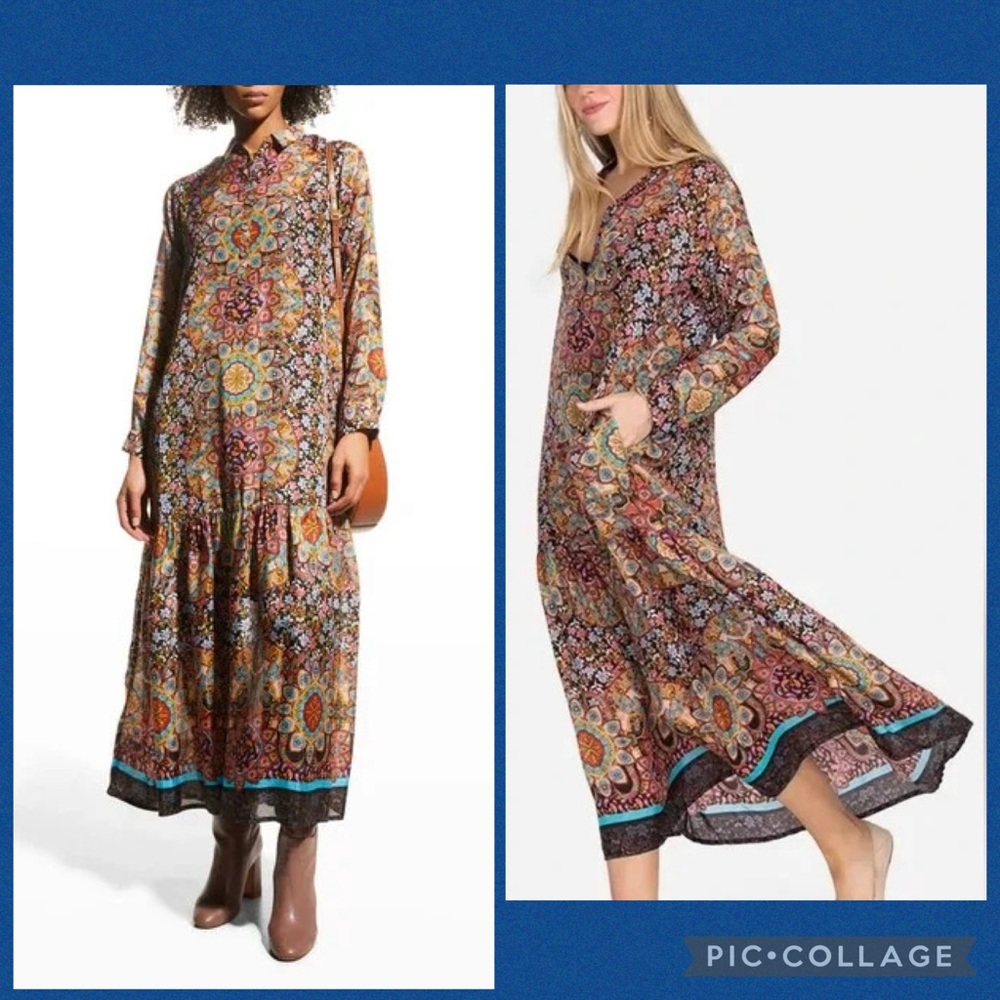 Johnny Was Mandala Shea Dress with Slip, 100% Silk